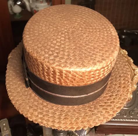 Antique John B Stetson Select Vintage Mens Hand Straw Boater Boat Hat