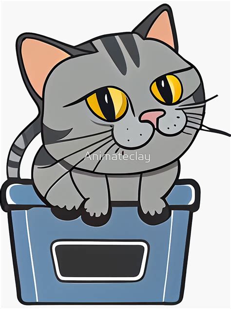 Funny Cat Sitting Using The Litter Box Sticker For Sale By