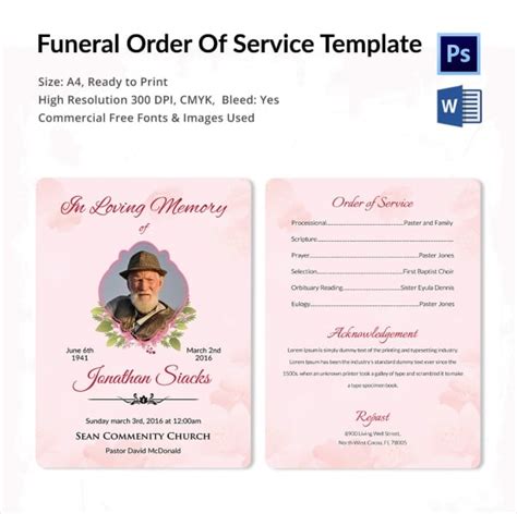 Free Printable Funeral Order Of Service Template Printable Templates