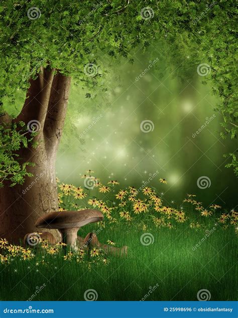 Green Glade With Flowers Stock Illustration Illustration Of Fantasy