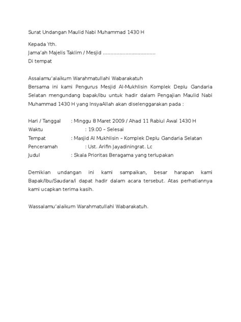 Contoh surat undangan maulid nabi muhammad saw format doc. Contoh Surat Undangan Maulid Nabi Muhammad SAW