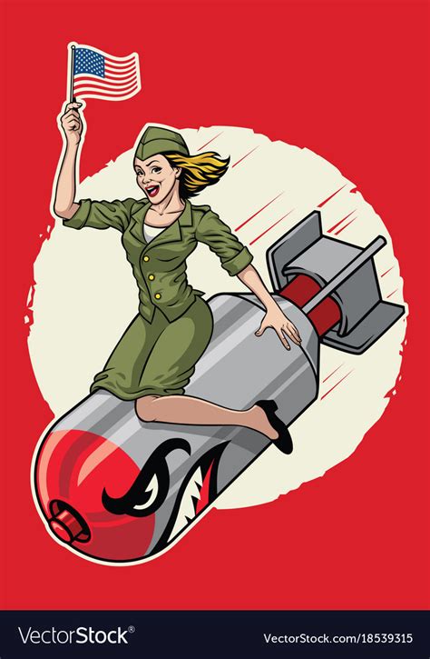 Usa Pin Up Girl Ride A Nuclear Bomb Royalty Free Vector
