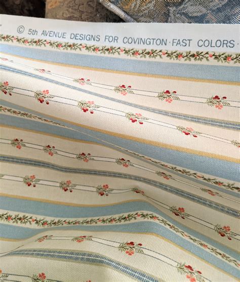 Country French Blue And Cream Fabric Per Yard Upholstery Etsy