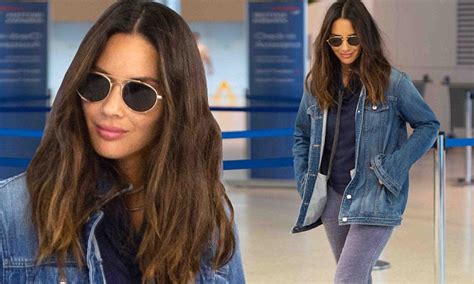 Olivia Munn Covers Up In Boxy Denim Jacket And Sweatpants After