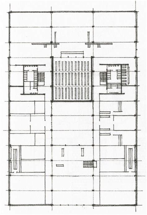 Floor Plan With Structural Grid Expressed Iit Library By Mies Van Der