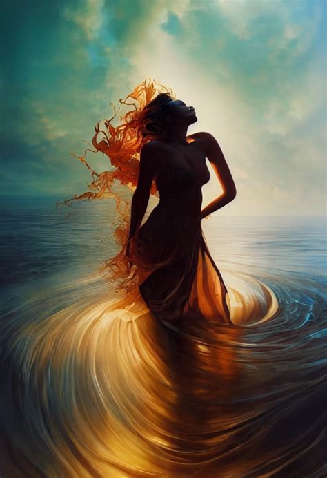 Beautiful Woman Dissolving Into Ocean Waves Brown Midjourney OpenArt