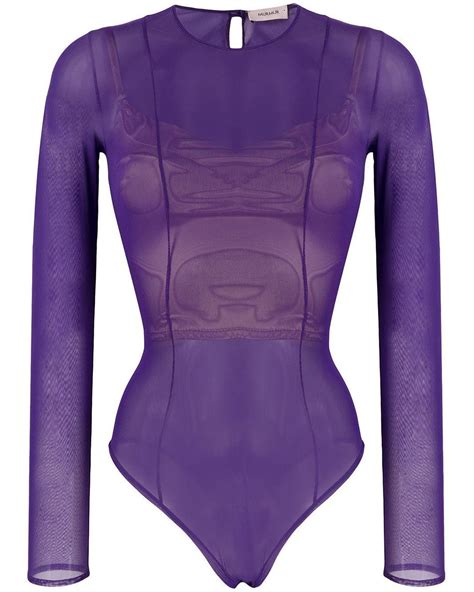 Murmur Shade Semi Sheer Bodysuit In Purple Lyst