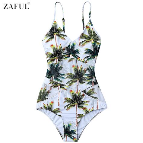 Zaful Women Plus Size Swimwear 2017 Coco Palm Tree Print One Piece