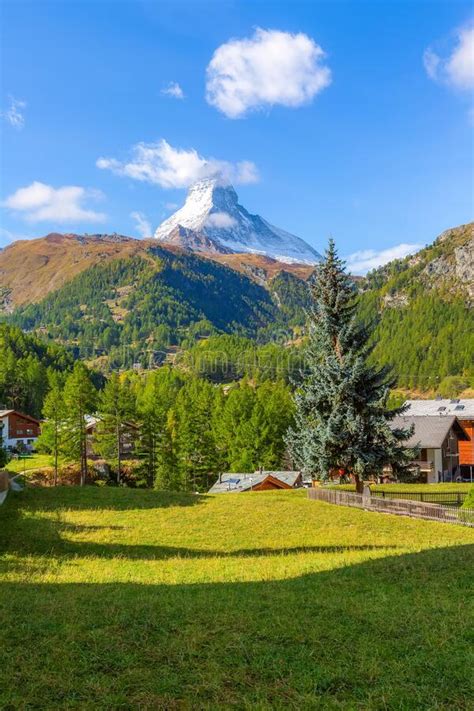Matterhorn And Zermatt Alpine Village Switzerland Stock Photo Image