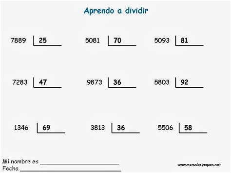 Ejercicios De Matematicas Divisiones De Dos Cifras Para Imprimir Conocimientos Generales