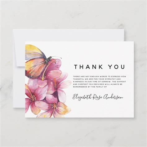 Butterfly Floral Modern Sympathy Funeral Thank You Card Zazzle