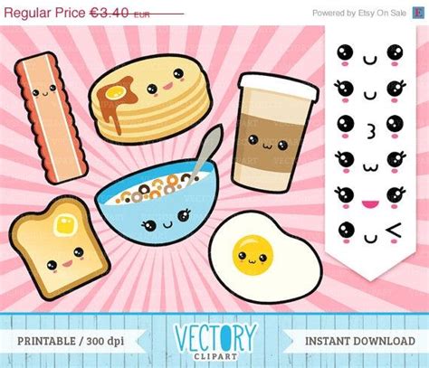 Clipart Sale 30 Off 12 Kawaii Breakfast Clip Art Kawaii Emoticons