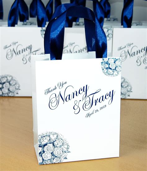 30 Wedding Welcome Bags With Satin Ribbon Handles And Names Elegant Navy