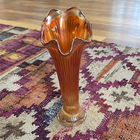Fenton Accents Vintage Fenton Marigold Carnival Glass Swung Vase Fine Rib Poshmark