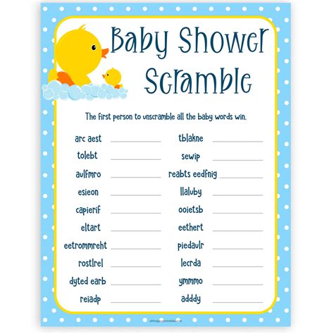 Printable Baby Shower Word Scramble