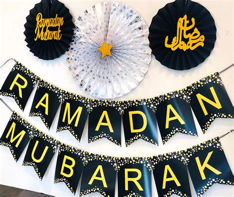 Ramadan Mubarak Banner With Black Silver Paper Fans Etsy