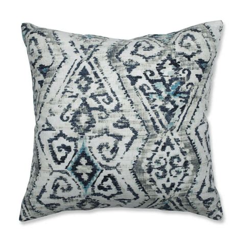 18” Blue And Gray Ikat Patterned Throw Pillow