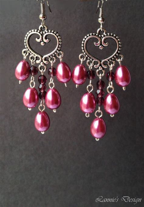 Chandelier Earrings Purple Wine Teardrop Beads Non Pierced Etsy