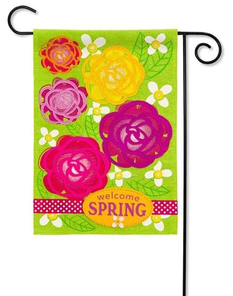 Welcome Spring Garden Flowers Burlap Garden Flag 125 X 18 2