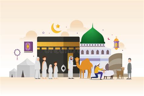 Illustration Of Hajj And Umrah Season In Eid Adha Mubarak Stock Vector