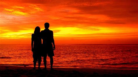 Couple Silhouette Romantic Beach Sunset 4k Beach Pictures