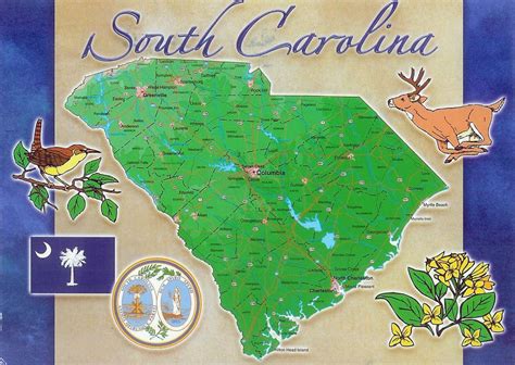 South Carolina State Postcard With Map South Carolina State Usa