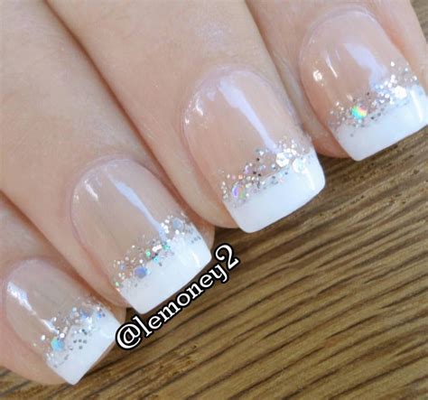 French With White Glitter Gel Nails French French Tip Gel Nails