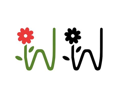 Premium Vector Letter W And Red Flower Doodle Icon