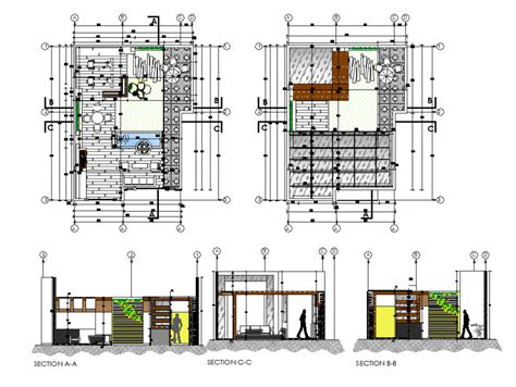 Patio Design Plan And Section Detail Dwg File Cadbull