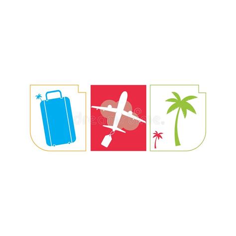Travel Logo Design Holiday Bag Palm Tree And Airplane Icon Stock