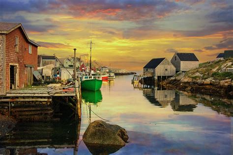 Peggys Cove Harbor At Sunset In Nova Scotia Canada Photograph By