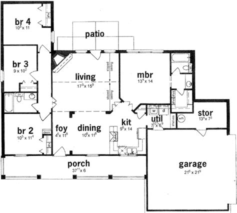 Ranch House Plan 4 Bedrooms 2 Bath 1441 Sq Ft Plan 18 180