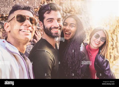 Portrait Of A Group Of Young Multiracial People Having Fun Taking A Selfie With Their