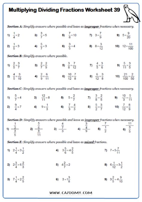 Adding Subtracting Multiplying And Dividing Fractions Worksheets