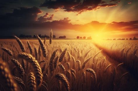 Premium Photo Wheat Field And Sunset