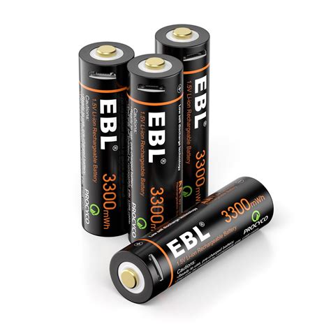 Ebl 4 Pack 3300mwh 15v Lithium Ion Rechargeable Aa Batteries With