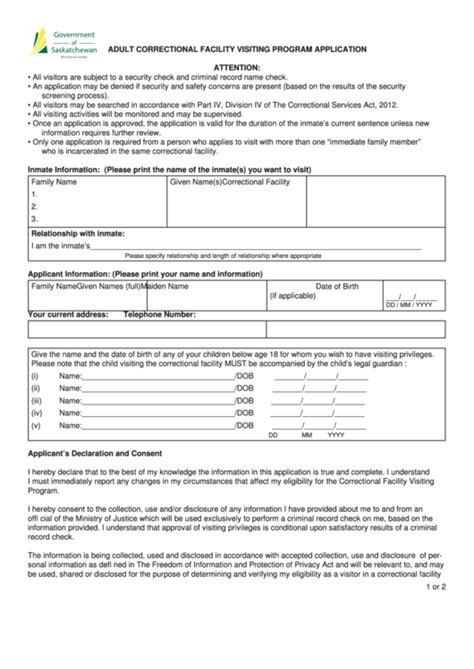Fillable Adult Correctional Facility Visiting Program Application Form