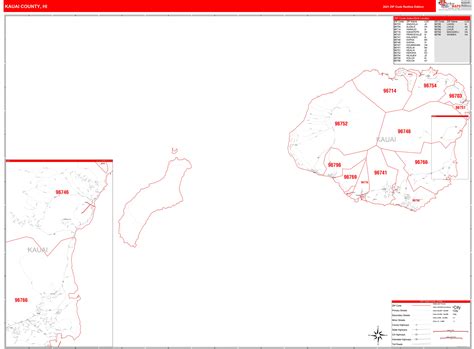 Kauai County Hi Zip Code Wall Map Red Line Style By Marketmaps Mapsales
