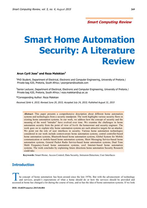 Pdf Smart Home Automation Security A Literature Review