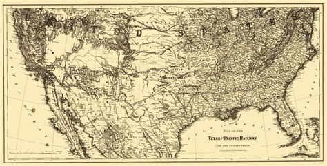 Old Railroad Maps Texas And Pacific Railway By Colton 1876