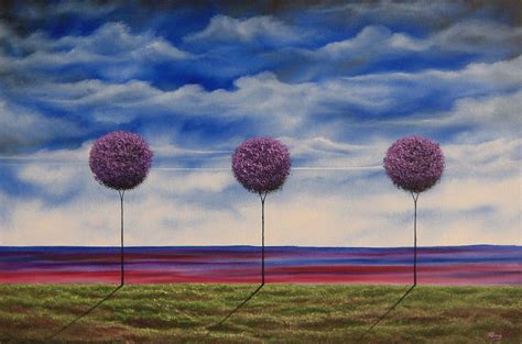 Abstract Landscape Painting Three Trees Purple Tree 24 X 36