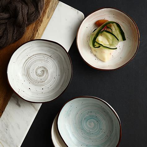 Japanese Sauce Dish Ceramic Round Thread Plate Seasoning Soy Sauce Bowl