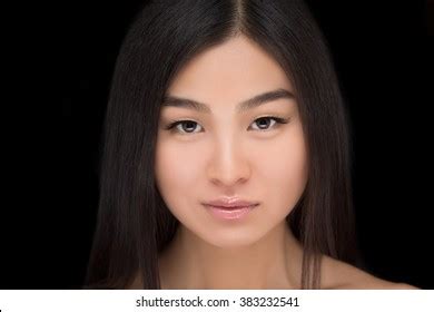 Closeup Portrait Naked Asian Woman Smiling Foto Stok 383996461