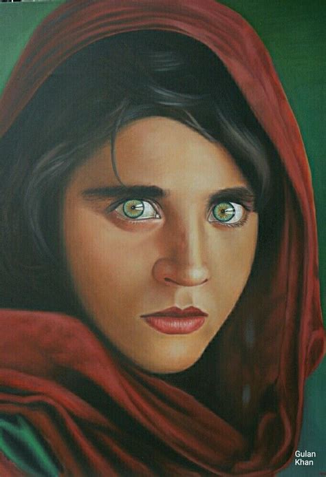 Portrait Of Beautiful Sharbat Gula Afghanistan Portrait Painting