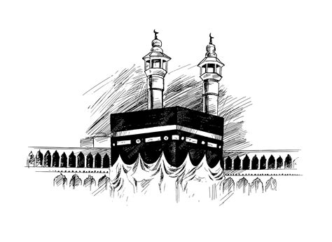 Premium Vector Holy Kaaba In Mecca Saudi Arabia Hand Drawn Sketch