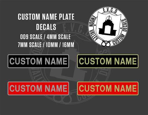 Custom Name Plate Decals 009 4mm 7mm 10mm 16mm Endon Valley