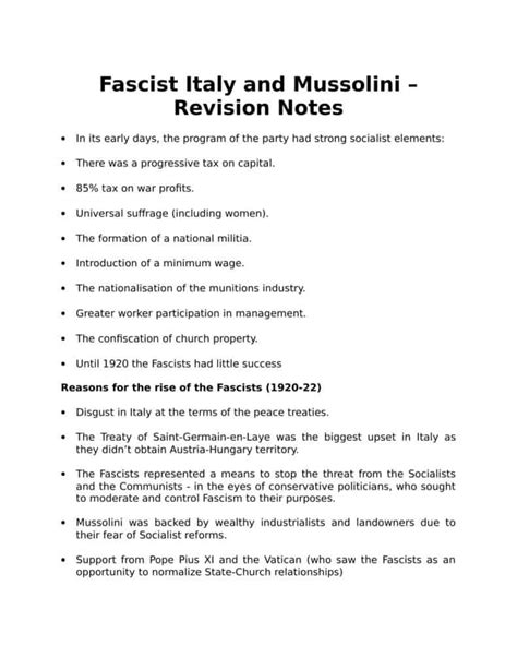 Fascist Italy And Mussolini Worksheet