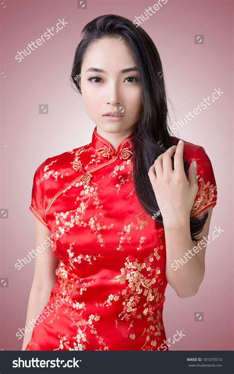Sexy Chinese Woman Dress Traditional Cheongsam Stock Photo 181070510