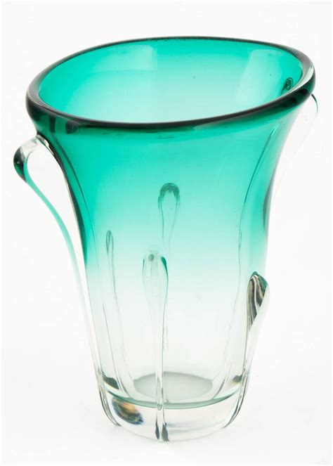 New listingvintage teal glass round bottle vase cut and polished rim cased base turquoise g. Murano Ombré Teal Glass Vase For Sale at 1stdibs