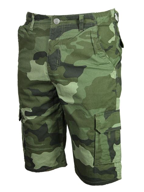 New Mens Kam Cargo Camo Shorts Dark Green Camouflage Regular Big Plus